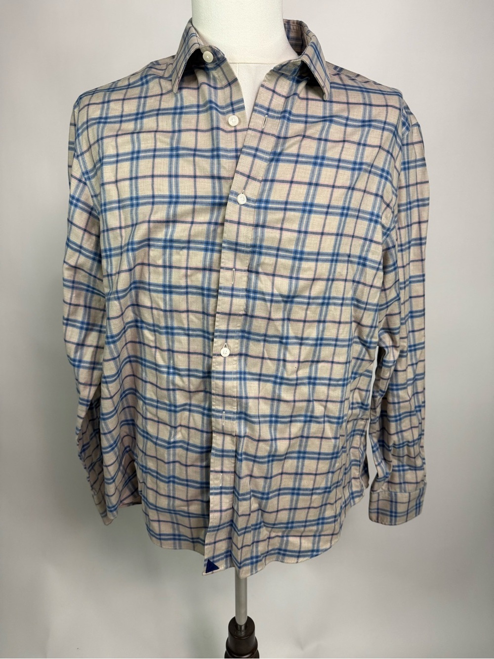UNTUCKit Beige Plaid Button-Down Shirt with Blue Grid